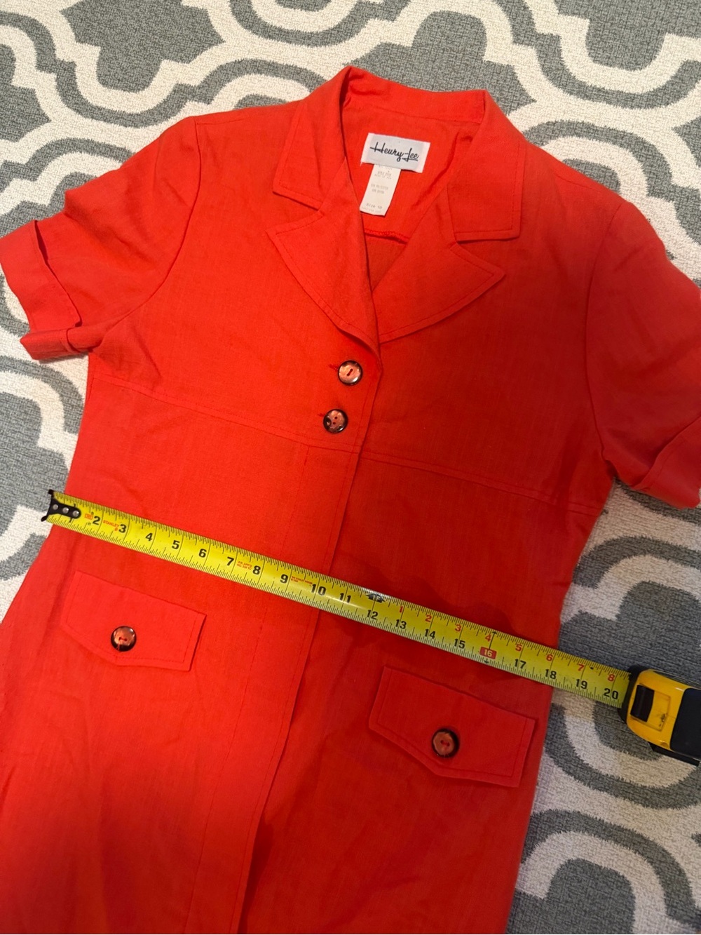 Vintage Henry Lee orange red button up collared midi knee length dress 70s 80s - Picture 5 of 8